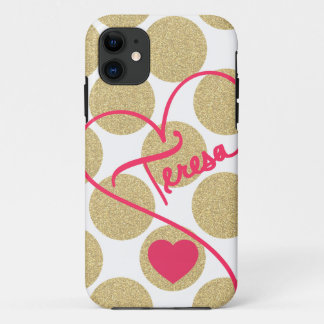 Glitterende goudstippen Hart en handgeschreven naa iPhone 11 Hoesje