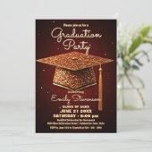 Glitterende Graduation Cap & Red Sparkle Confetti Kaart (Staand voorkant)