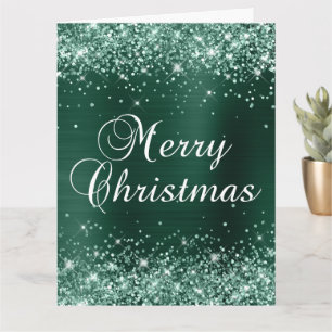 Glitterende groene folie grote vrolijke kerst kaart