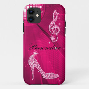 Glitterende Heet Roze Muzieknoot & Stiletto Hak iPhone 11 Hoesje