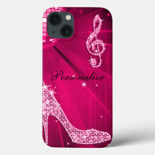 Glitterende Heet Roze Muzieknoot & Stiletto Hak iPhone 13 Hoesje
