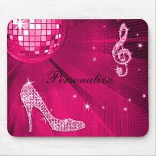 Glitterende Heet Roze Muzieknoot & Stiletto Hak Muismat