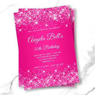 Glitterende Heet Roze Ombre Fancy Monogram Kaart