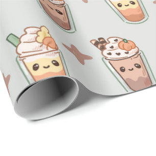Glitterende herfst drankjes Kawaii pastel patroon Cadeaupapier