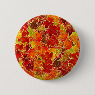 Glitterende herfst esdoornbladeren ronde button 5,7 cm