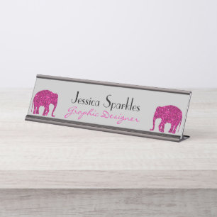 Glitterende hete roze Olifant Aangepaste naam Bero Bureau Naambordje