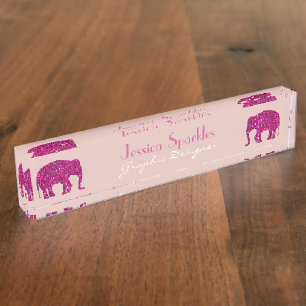 Glitterende hete roze Olifant Aangepaste naam Bero Naambordje
