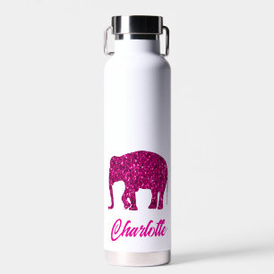Glitterende hete roze Olifant Aangepaste naam Waterfles