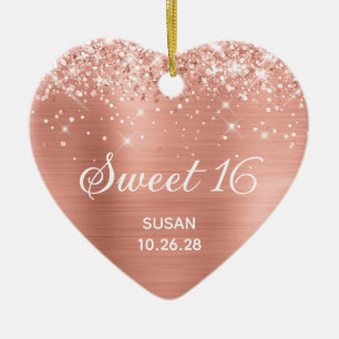 Glitterende Klassieke Roze Perzik Folie Sweet 16 F Keramisch Ornament