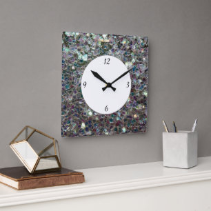Glitterende kleurrijke zilveren mozaïek met cijfer vierkante klok