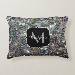 Glitterende kleurrijke zilveren mozaïek monogram decoratief kussen