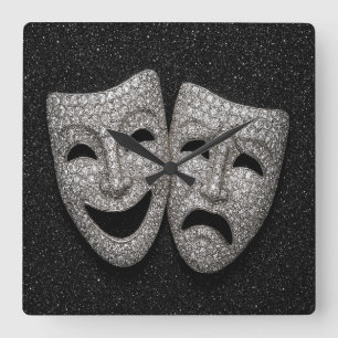Glitterende Komedie & Tragedie Drama Masker Vierkante Klok