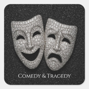 Glitterende Komedie & Tragedie Drama Masker Vierkante Sticker