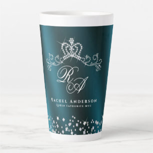 Glitterende kroon monogram groen latte mok