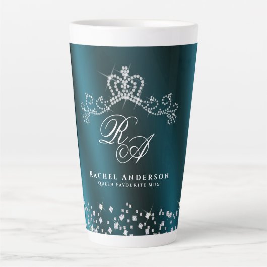 Glitterende kroon monogram groen latte mok (Voorkant)