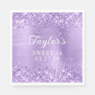 Glitterende lavendel folie Sweet 16 Servet