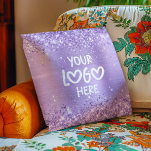 Glitterende lavendel nepfolie bedrijfslogo kussen