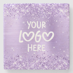Glitterende lavendel nepfolie bedrijfslogo stenen onderzetter