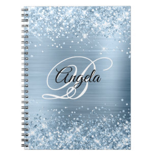Glitterende Lichtblauwe Metallic Fantasie Monogram Notitieboek