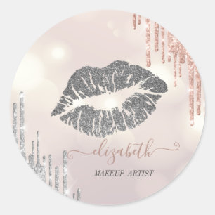 Glitterende Lippen, Rose Goud Zilveren Druppels Bo Ronde Sticker