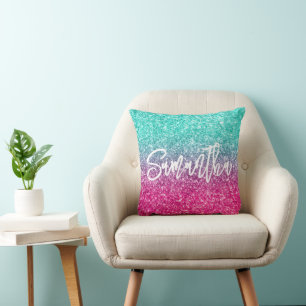 Glitterende Luxe Turquoise Roze Ombre Glitter Kussen