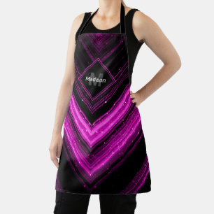 Glitterende metalen hete roze zwarte chevron Monog Schort