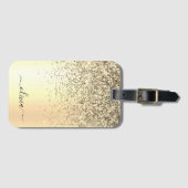 Glitterende metalen monogram glam-naam bagagelabel (Voorkant (horizontaal))