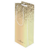 Glitterende metalen monogram glamor naam wijn cadeautas (Voorkant Gekanteld)