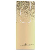 Glitterende metalen monogram glamor naam wijn cadeautas (Voorkant)