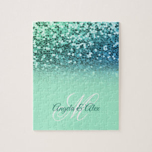 Glitterende Mint Blauwe Glitter Turquoise Ombre Mo Legpuzzel