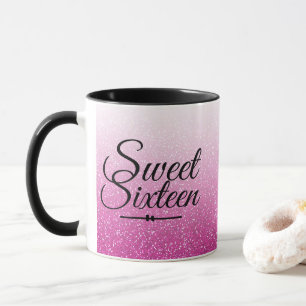 Glitterende nep roze glansverloop Sweet 16 Mok