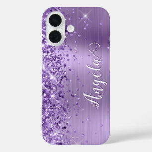 Glitterende Paarse Folie Meisjesachtige Naam iPhone 16 Hoesje