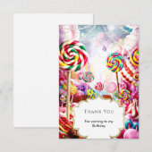 Glitterende Pastelkleurige Candyland Verjaardag Bedankkaart (Voorkant / Achterkant)