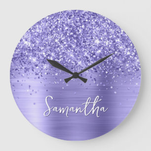 Glitterende Periwinkle Folie Naam Grote Klok