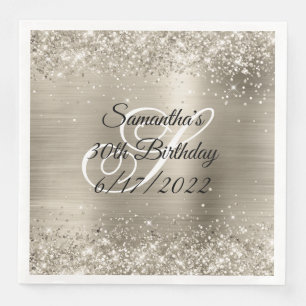Glitterende platina folie monogram 30e verjaardag servet
