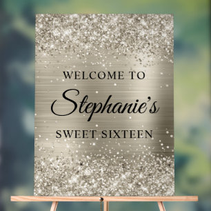 Glitterende Platina Folie Sweet Sixteen Welkom Acryl Bord