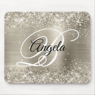 Glitterende platina geborstelde folie monogram muismat