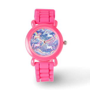Glitterende regenboog en eenhoorns op wolken horloge