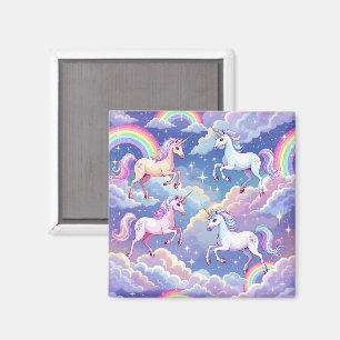 Glitterende regenboog en eenhoorns op wolken magneet