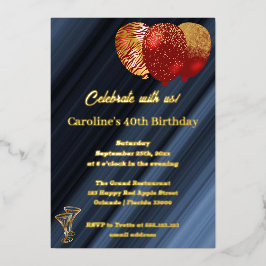 Glitterende rode ballonnen voor 40ste verjaardag  folie uitnodiging