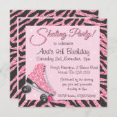 Glitterende roller-schaatsfeest-uitnodigingen met kaart (Voorkant / Achterkant)