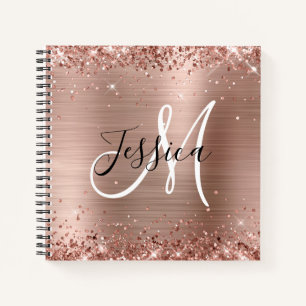 Glitterende Rose Goud Folie Monogram Vierkant Notitieboek