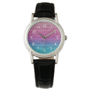 Glitterende roze en blauwe verloop glitter horloge
