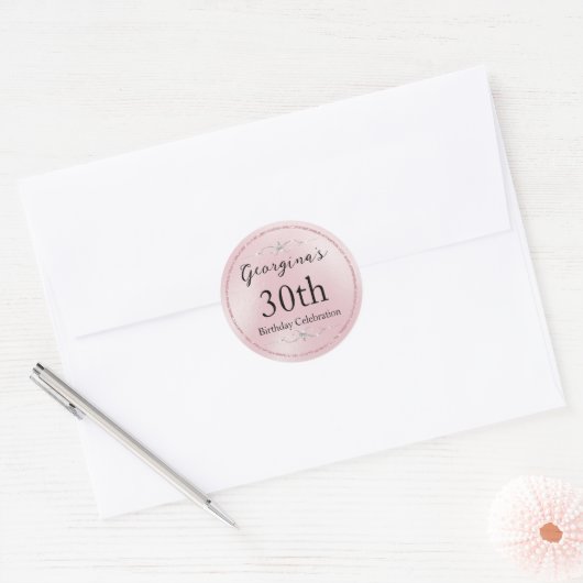 Glitterende Roze Glans en Diamanten Ronde Sticker (Envelop)