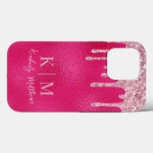 Glitterende Roze Glitter Monogram Initialen Case-Mate iPhone Case (Achterkant (horizontaal))