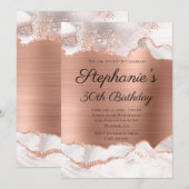 Glitterende Roze Goud Witte Agate Folie 30e Verjaa Kaart (Voorkant / Achterkant)