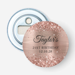 Glitterende Roze Gouden Folie 21e Verjaardag Button Flesopener