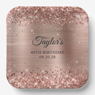 Glitterende Roze Gouden Folie 40e Verjaardag Papieren Bordje