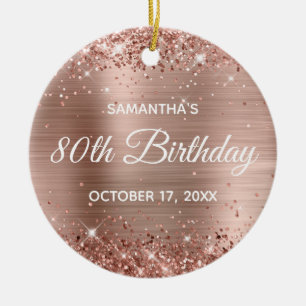Glitterende Roze Gouden Folie 80ste Verjaardag Keramisch Ornament
