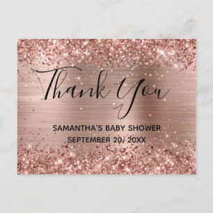 Glitterende Roze Gouden Folie Baby Shower Bedankt Briefkaart